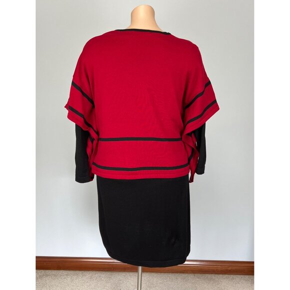 Nina Leonard Womens Plus 2 Piece Poncho Sweater Dress Black Red size 1X - Picture 7 of 16